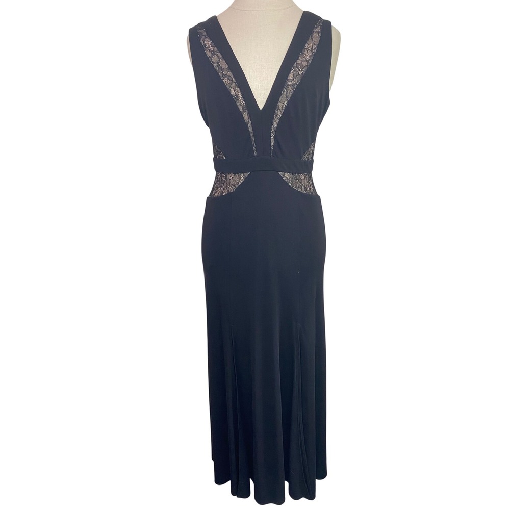 BCBGMAXAZRIA Black Lace Inset Sleeveless Maxi Evening Gown Formal Dress Size 10